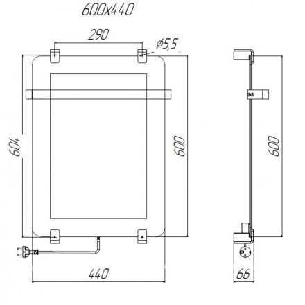 полотенцесушитель электрический allen brau 8.21000.gl infinity , зеркало 600х440мм (275616)