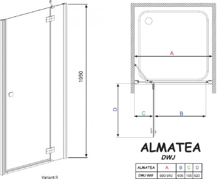 душевая дверь radaway almatea dwj 90 r прозрачное