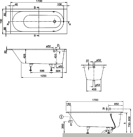 квариловая ванна villeroy & boch oberon ubq177obe2v-01 170x70 см