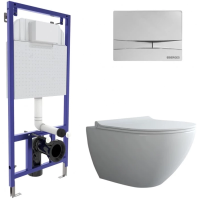 Комплект унитаза с инсталляцией Berges Novum Rimless 043269 с сиденьем микролифт и клавишей смыва Хром глянец