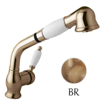 Смеситель для кухни с выдвижным душем бронза, ручка белая Cezares Elite ELITE-LLDM-02-Bi