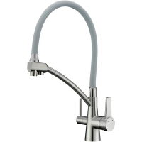 Смеситель для кухни D-Lin H159317 с подключением к фильтру, гибким изливом, сатин/серый