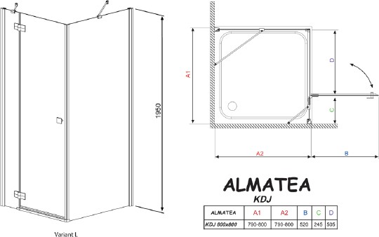 душевой уголок radaway almatea kdj 80 l×80 прозрачное