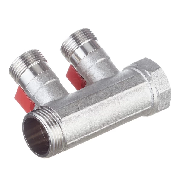 коллектор henco 1 вр(г) х 2 выхода 3/4 нр(ш) ек х 1 нр(ш) с шаровыми кранами, vb060502-rood