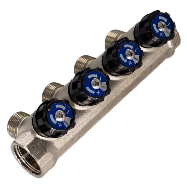 коллектор стм 3/4 вр(г) х 4 выхода 1/2 нр(ш) х 3/4 нр(ш) с шаровыми кранами (c4mv3412n)