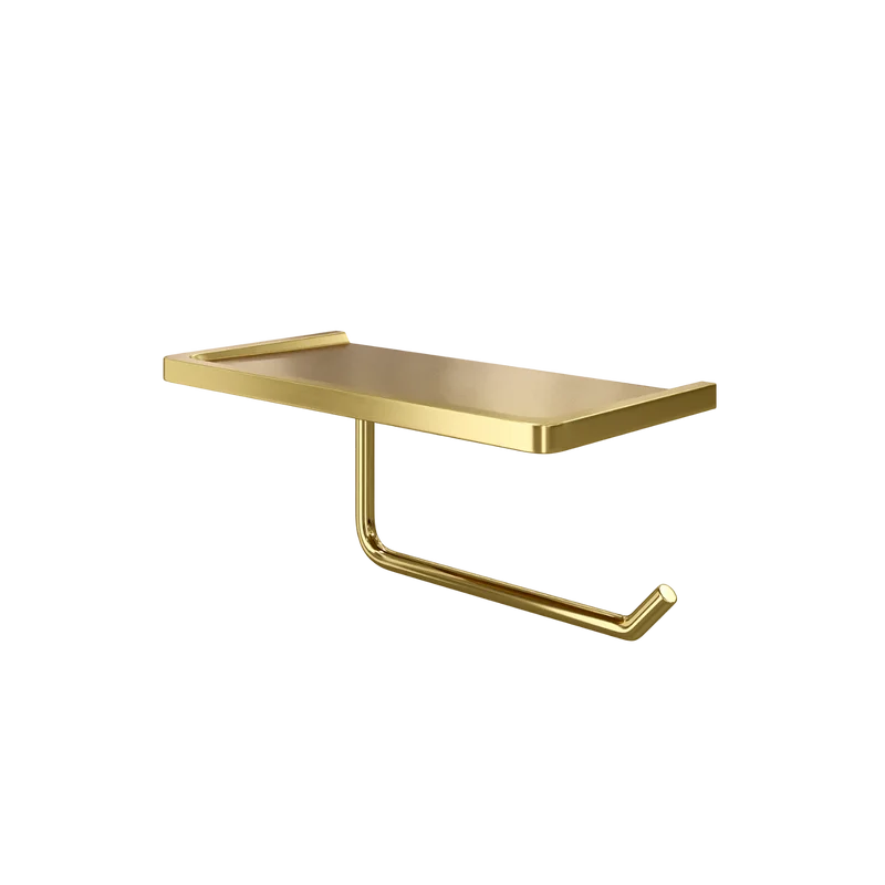 Держатель туалетной бумаги Wasserkraft Sauer 1625 матовое золото, с полкой для телефона