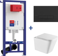 Комплект Lemark Florex 100802420, безободковый, с микролифтом, кнопка смыва матовая черная soft touch