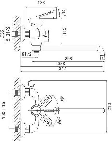 смеситель для ванны с душем d&k paulinus rhein da1353301 универсальный
