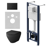 Комплект унитаза с инсталляцией AM.PM Spirit V2.0 FlashClean IS49038.701700MB с сиденьем Микролифт и Черной матовой клавишей смыва