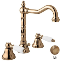 Смеситель для раковины с донным клапаном бронза, ручки белые Cezares First FIRST-BLS2-02-Bi