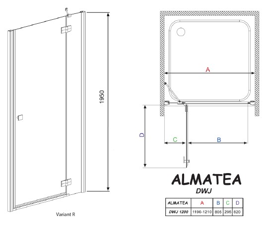 душевая дверь radaway almatea dwj 120 r графитовое