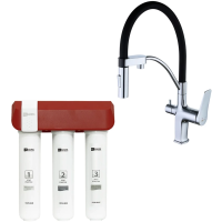 Смеситель для кухни Lemark Comfort LM3074C086 с гибким изливом, хром, черный, с фильтром Optima