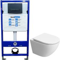 Комплект унитаза BelBagno Uno-Tor BB5177CH-TOR/SC с инсталляцией WellWant Standart 50 WWISI111BB с сиденьем Микролифт и Черной матовой клавишей смыва