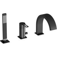 Смеситель Paffoni Ringo RIN040LNO на борт ванны, на 3 отверстия, с душем, излив каскад, черный матовый