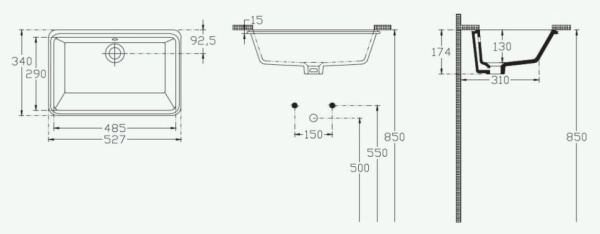 раковина isvea soluzione 10sz77053sv встраиваемая, 52.7x34 см, белый
