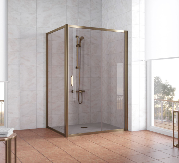 душевой уголок vegas glass zp+zpv 140*100 05 05 профиль бронза, стекло бронза