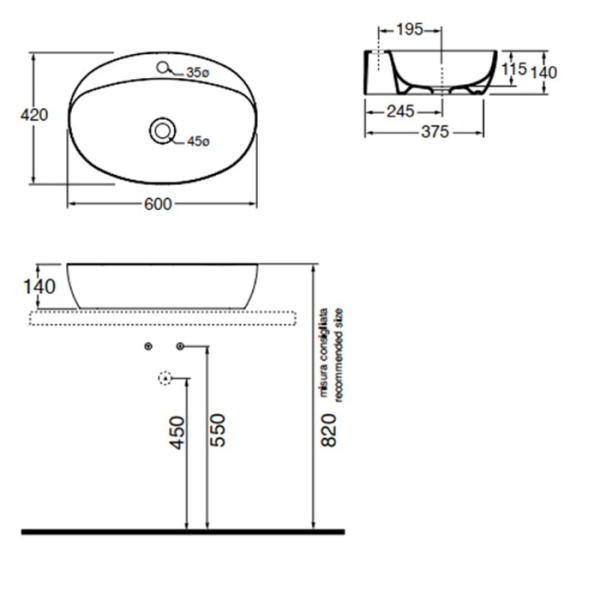 раковина azzurra elegance circle 60 ella060420cmbi/(eci60m bi)*1 белая