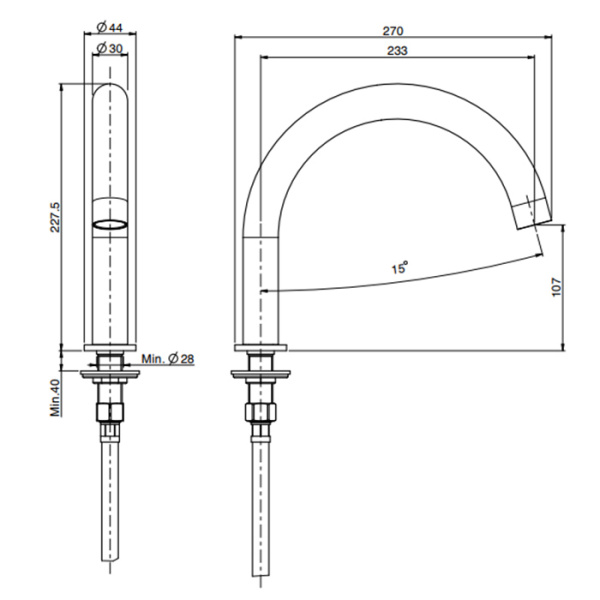 излив fima carlo frattini spillo steel f2943inox для монтажа на борт ванны, длина 230 мм., цвет inox