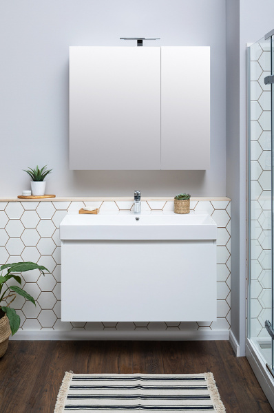 тумба с раковиной aquanet йорк 100 212594 подвесная белый глянец