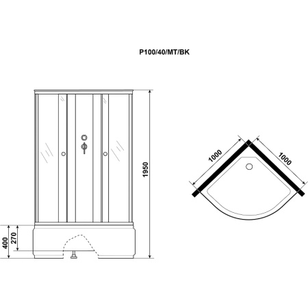 душевая кабина niagara promo 100x100 p100/40/mt/bk без гидромассажа