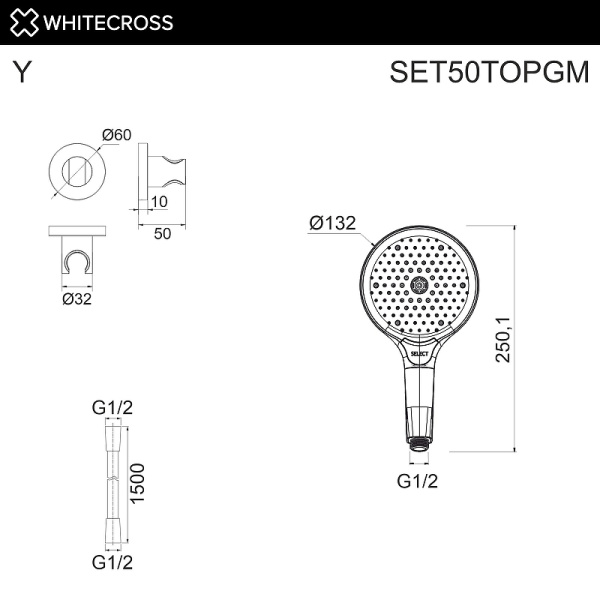душевой гарнитур whitecross set50topgm цвет оружейная сталь