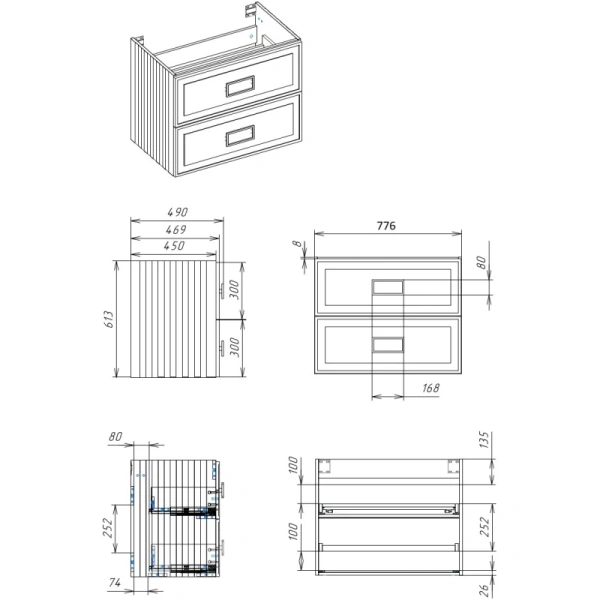 тумба синий матовый 77,6 см la fenice cubo twin fnc-01-cub-bg-80-2