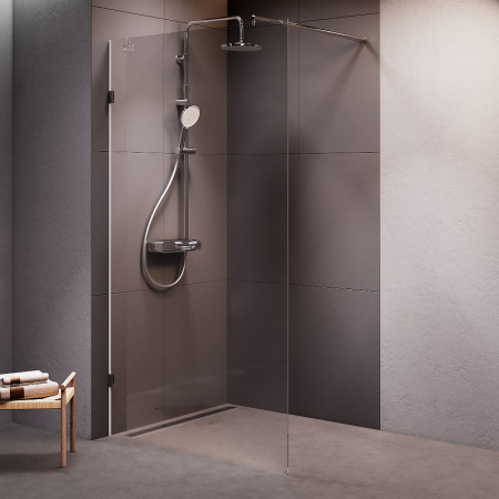 душевая стенка am.pm x-joy w94wi-110-f1-mte, 110 см, со свободным входом, профиль хром матовый, стекло прозрачное