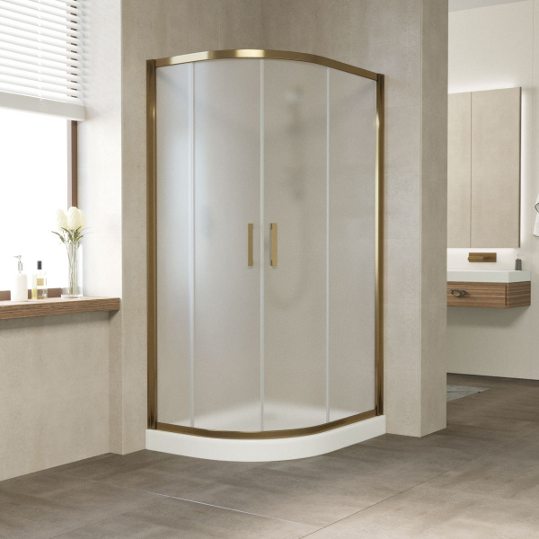 душевой уголок vegas glass zs-f 100*90 05 10 профиль бронза, стекло сатин