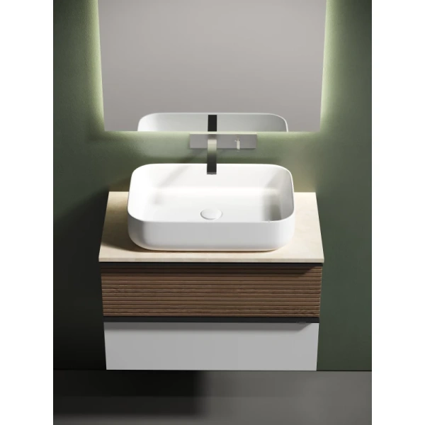 тумба с раковиной sancos delta dl80w + tt80a2 + cn5004 80 см, подвесная, со столешницей, светлый дуб/белый матовый