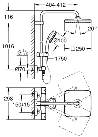 душевая система 250 мм grohe new tempesta cosmopolitan system 26689000
