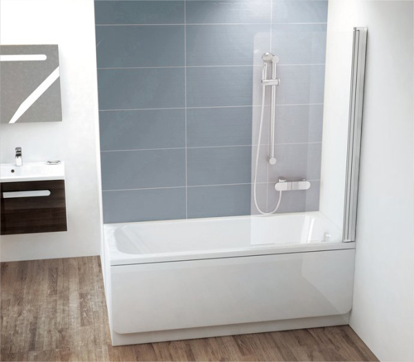 шторка на ванну ravak chrome cvs1-80 r 7qr40u00z1 профиль сатин, стекло прозрачное