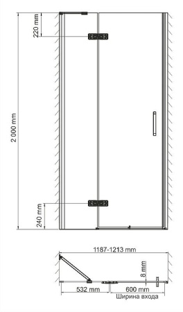 дверь для душевой кабины wasserkraft aller 120 l 10h05lblack профиль хром, стекло прозрачное