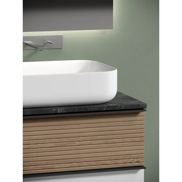 тумба с раковиной sancos delta dl80w + tt80a1 + cn5004 80 см, подвесная, со столешницей, светлый дуб/белый матовый