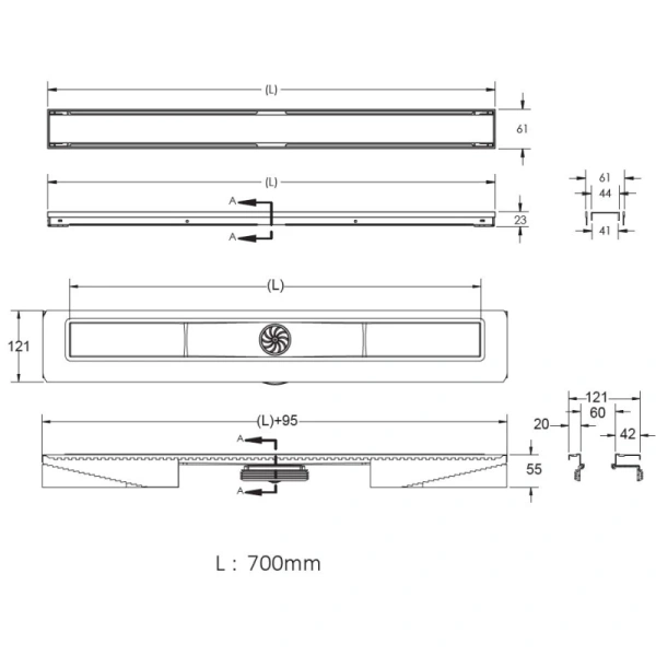 душевой лоток berges b1 keramik 700 091018 с решеткой хром глянец