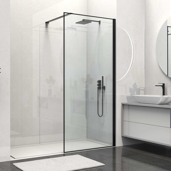 душевая перегородка vincea walk-in 80 vsw-1hs800clb профиль черный матовый, стекло прозрачное