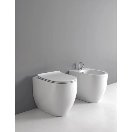 унитаз kerasan flo 311801 приставной, с креплением, без сиденья и бачка, 56x37 см, bianco lucido