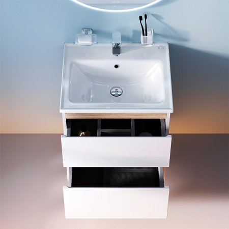 тумба под раковину am.pm x-joy m85afhx0552wg, подвесная, 55 см, 2 ящика, белый глянец