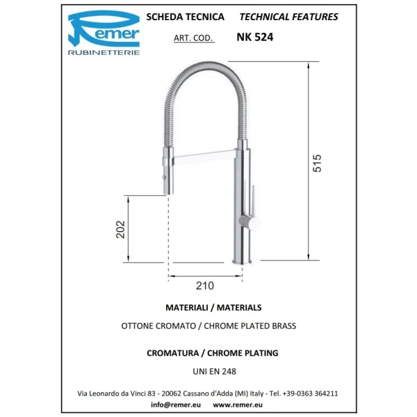смеситель для кухни remer nk524