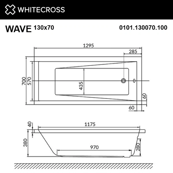 акриловая ванна whitecross wave 130x70 0101.130070.100 без гидромассажа