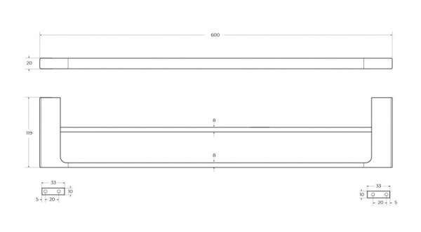Полотенцедержатель Cezares Slider SLIDER-THD-60-01 60 см, двойной, хром