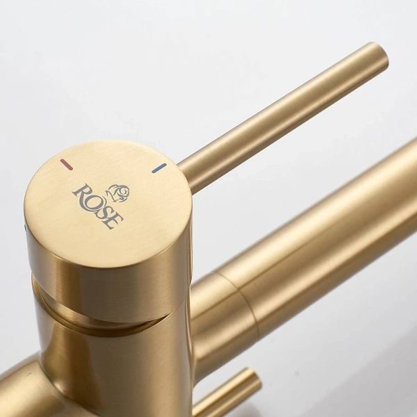 смеситель для кухни rose r958g с подключением к фильтру, гибким изливом, золотой матовый