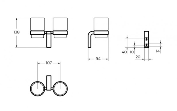 Стакан для зубных щеток Art&Max Ultima AM-F-8930A двойной Хром