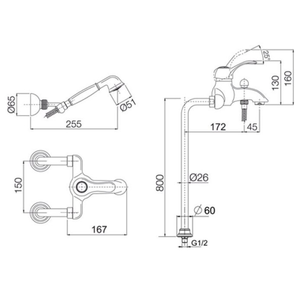 смеситель для ванны fima carlo frattini lamp f3304/4cr напольный