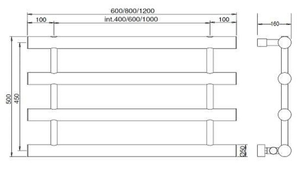 полотенцесушитель водяной margaroli orizzonti 1-442/4 14426004cr, высота 50 см, ширина 60 см цвет хром