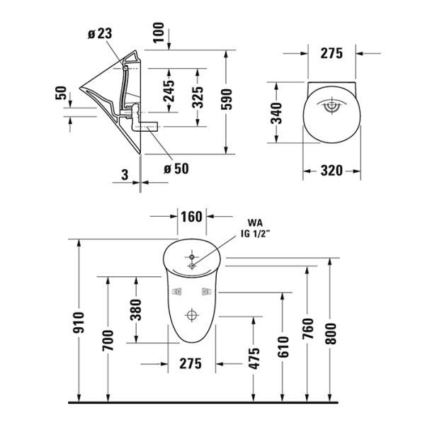 duravit white tulip писсуар 320х340 мм., без смывного края, с вытяжкой, подача воды сзади, сток гориз., без &quot;мушки&quot;,с с hygieneglaz, цвет белый