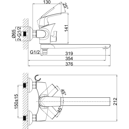 смеситель для ванны с душем d&k feuerbach rhein da1283301 универсальный