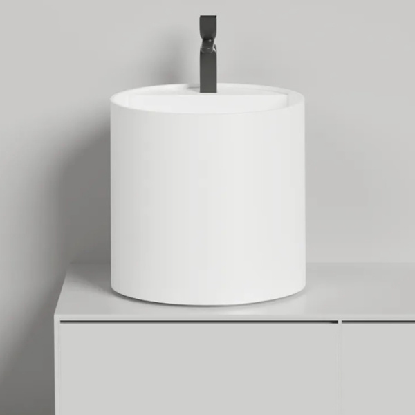 salini salini armonia round top 03 раковина напольная 45х45х450см., с 1 отв., мат-л: s-stone, цвет: белый матовый