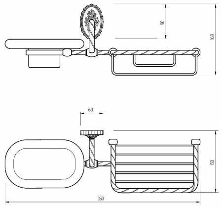 мыльница с полкой корзиной migliore edera 16897 цвет бронза