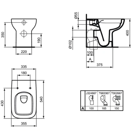 приставной безободковый унитаз ideal standard i.life a t471901