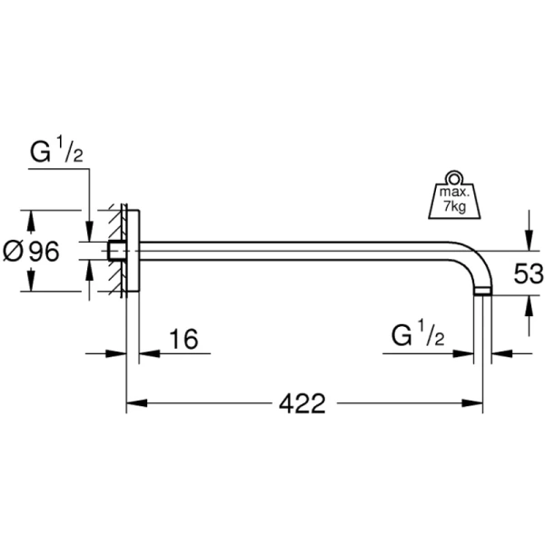 кронштейн для верхнего душа 422 мм grohe rainshower 26146000